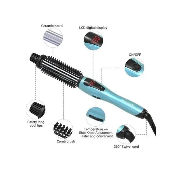 PHOEBE Curling Iron Brush 1 Inch Ceramic Tourmaline LM-223 Blue - Picture 5 of 7